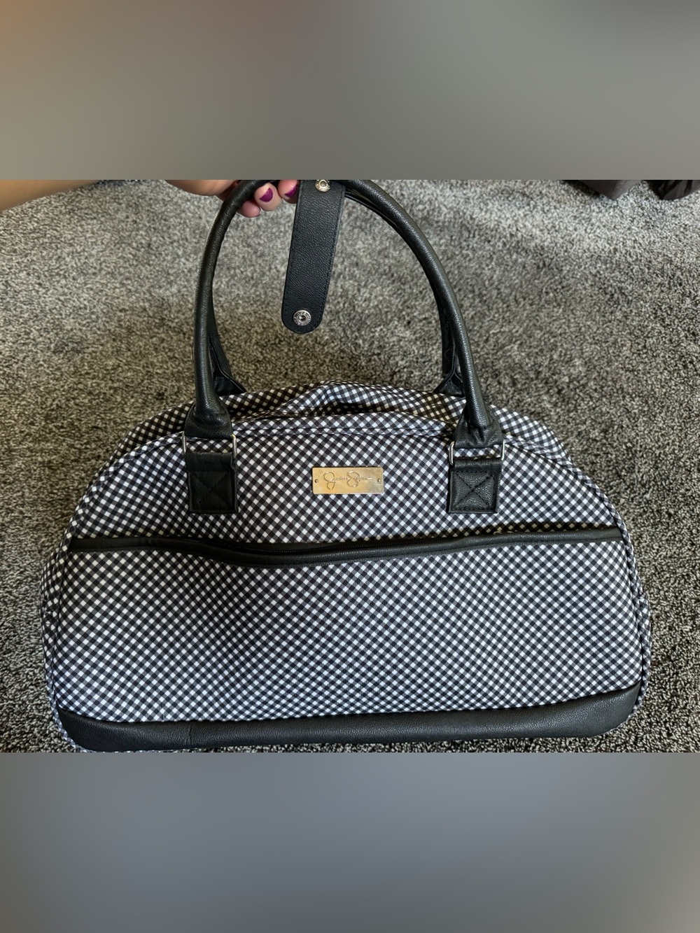 Jessica Simpson gingham print rolling duffle bag